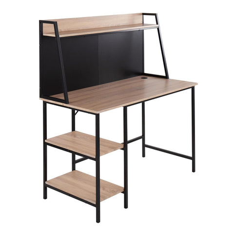 Lumisource Geo Shelf Contemporary Desk in Black Steel and Natural Wood