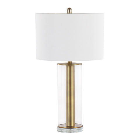 Lumisource Glacier Contemporary/Glam Table Lamp in Gold Metal and Clear Glass with White Linen Shade