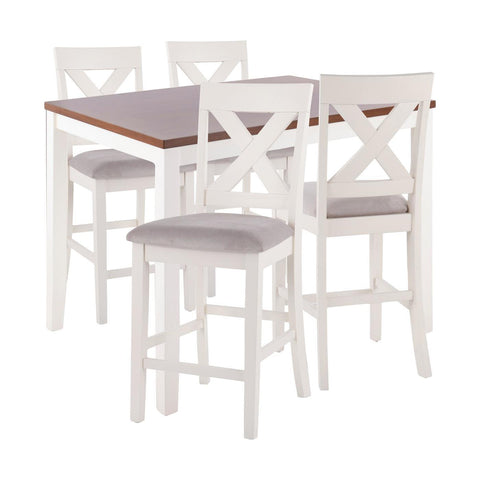 Lumisource Harper 5-Piece Contemporary Counter Set in White and Brown Wood with Grey Fabric