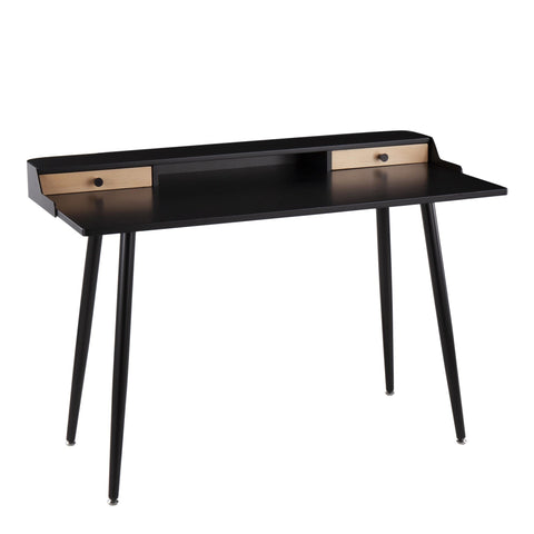 Lumisource Harvey Contemporary Desk in Black Steel and Black and Natural Wood with Black Accents