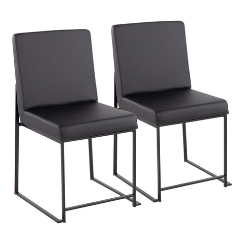 Lumisource High Back Fuji Contemporary Dining Chair in Black Steel and Black Faux Leather - Set of 2