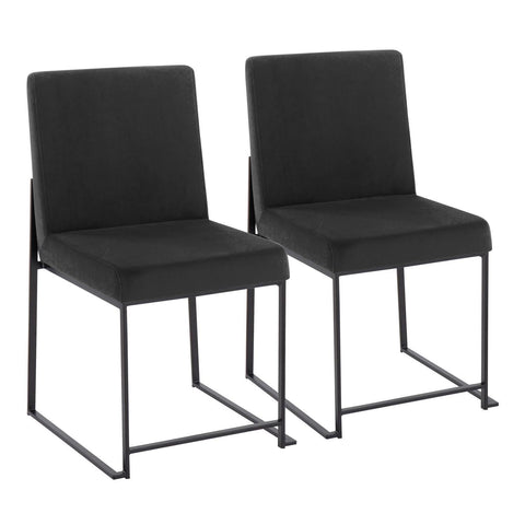 Lumisource High Back Fuji Contemporary Dining Chair in Black Steel and Black Velvet - Set of 2