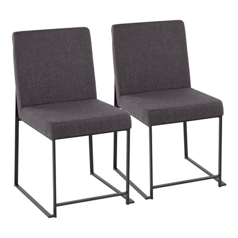 Lumisource High Back Fuji Contemporary Dining Chair in Black Steel and Charcoal Fabric - Set of 2