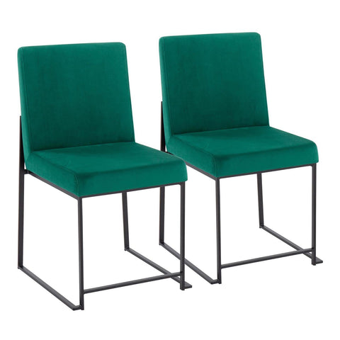 Lumisource High Back Fuji Contemporary Dining Chair in Black Steel and Green Velvet - Set of 2