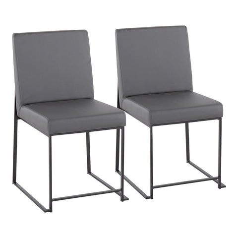 Lumisource High Back Fuji Contemporary Dining Chair in Black Steel and Grey Faux Leather - Set of 2