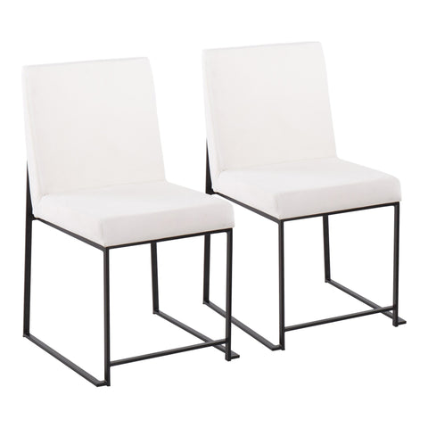 Lumisource High Back Fuji Contemporary Dining Chair in Black Steel and White Velvet - Set of 2