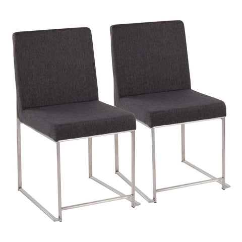 Lumisource High Back Fuji Contemporary Dining Chair in Brushed Stainless Steel and Charcoal Fabric - Set of 2