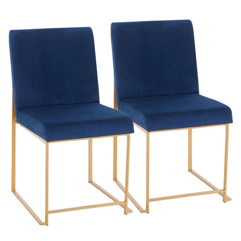 Lumisource High Back Fuji Contemporary Dining Chair in Gold and Blue Velvet - Set of 2