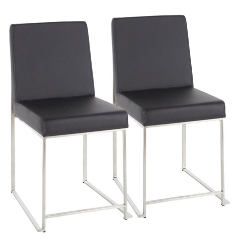 Lumisource High Back Fuji Contemporary Dining Chair in Stainless Steel and Black Faux Leather - Set of 2