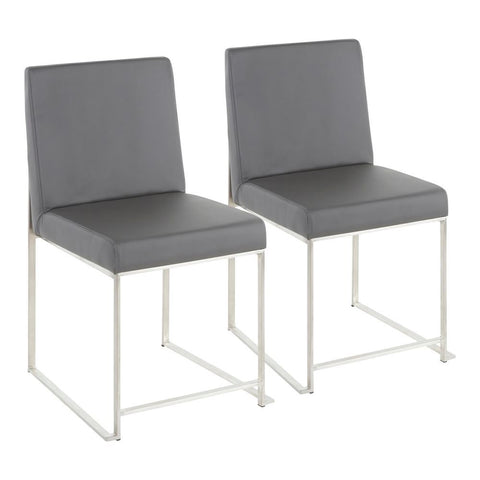 Lumisource High Back Fuji Contemporary Dining Chair in Stainless Steel and Grey Faux Leather - Set of 2