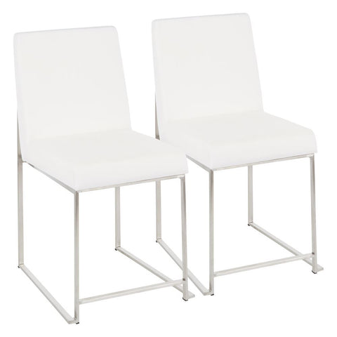Lumisource High Back Fuji Contemporary Dining Chair in Stainless Steel and White Velvet - Set of 2