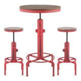 Lumisource Hydra Industrial Bar Set in Vintage Red Metal and Brown Wood-Pressed Grain Bamboo