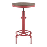 Lumisource Hydra Industrial Bar Table in Vintage Red Metal and Brown Wood-Pressed Grain Bamboo
