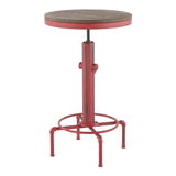 Lumisource Hydra Industrial Bar Table in Vintage Red Metal and Brown Wood-Pressed Grain Bamboo