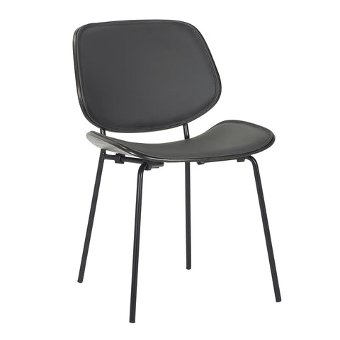 Lumisource Industrial Lombardi Chair in Black Metal and Grey Faux Leather with Dark Walnut Wood Accent