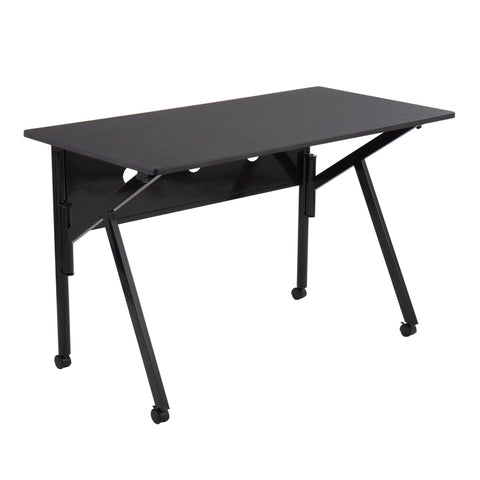 Lumisource K-Fold Contemporary Folding Desk in Black Steel and Black Wood