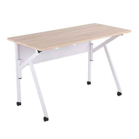 Lumisource K-Fold Contemporary Folding Desk in White Steel and Natural Wood