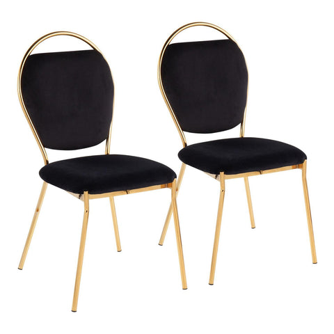 Lumisource Keyhole Contemporary/Glam Dining Chair in Gold Metal and Black Velvet - Set of 2