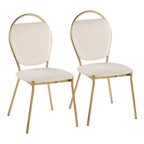 Lumisource Keyhole Contemporay/Glam Dining Chair in Gold Metal and Green Velvet - Set of 2
