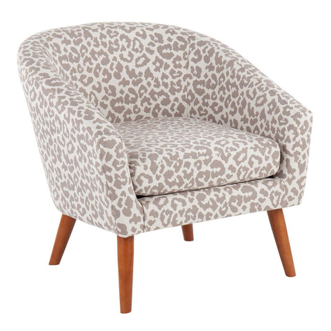 Lumisource Leopard Contemporary Tub Chair in Brown Wood and Beige Leopard Print Fabric