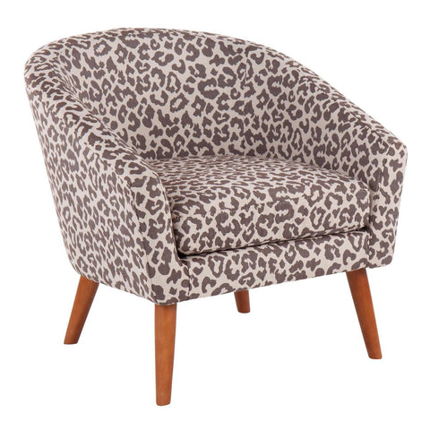 Lumisource Leopard Contemporary Tub Chair in Brown Wood and Brown Leopard Print Fabric