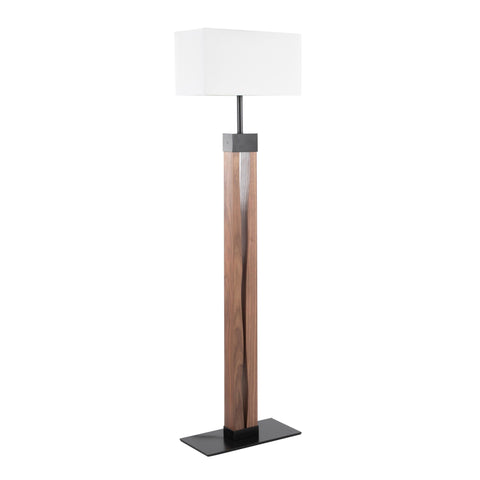 Lumisource Live Edge Contemporary Floor Lamp in Black Steel and Walnut Wood with White Shade