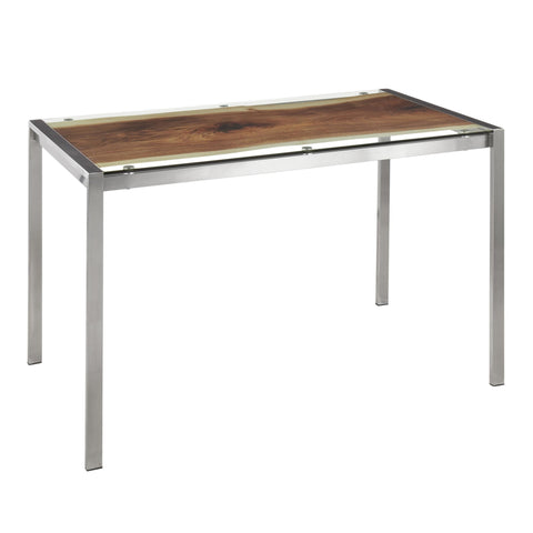 Lumisource Live Edge Contemporary Table in Stainless Steel with Printed Glass Top