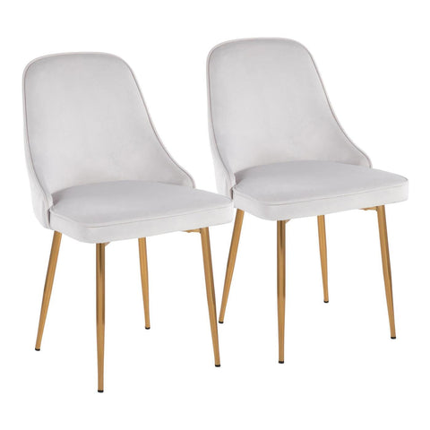 Lumisource Marcel Contemporary Dining Chair with Gold Frame and Stormy White Velvet Fabric - Set of 2