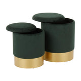Lumisource Marla Contemporary/Glam Nesting Ottoman Set in Gold Metal and Green Velvet