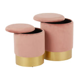 Lumisource Marla Contemporary/Glam Nesting Ottoman Set in Gold Metal and Pink Velvet