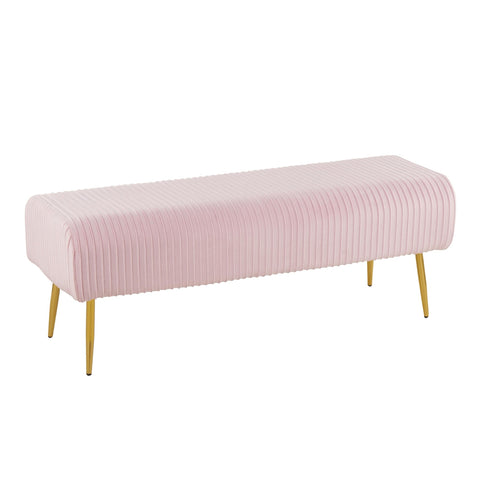 Lumisource Marla Glam Pleated Bench in Gold Steel and Pink Velvet