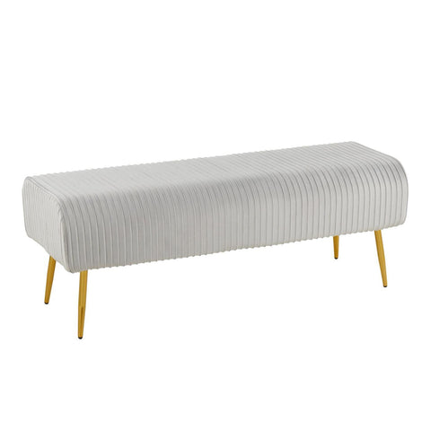 Lumisource Marla Glam Pleated Bench in Gold Steel and Silver Velvet
