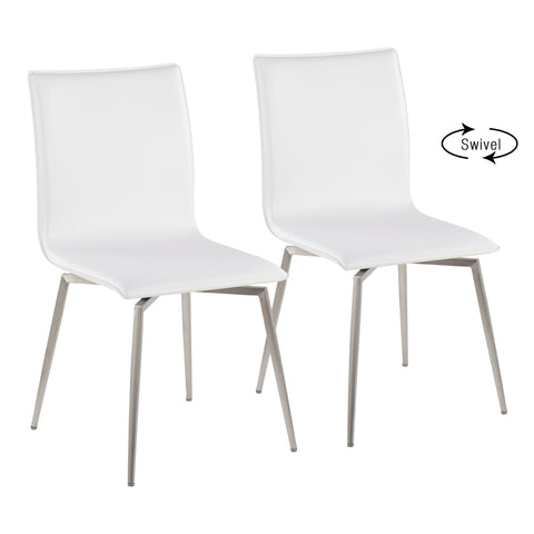 Lumisource Mason Contemporary Upholstered Chair in Brushed Stainless Steel and White Faux Leather - Set of 2