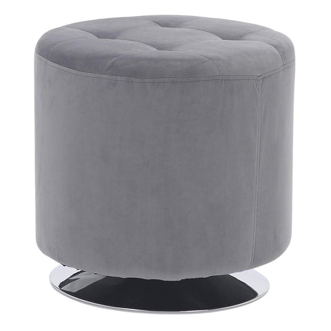 Lumisource Mason Round Swivel 17" Contemporary Ottoman in Chrome Metal and Silver Velvet