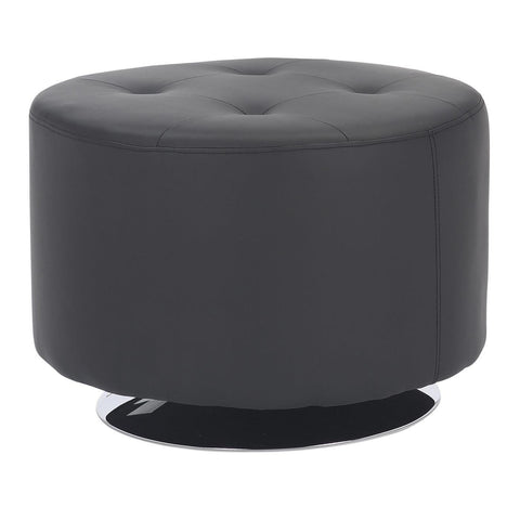 Lumisource Mason Round Swivel 26" Contemporary Ottoman in Chrome Metal and Black Faux Leather