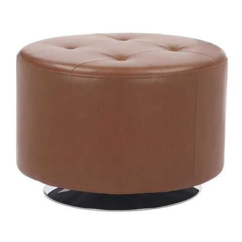 Lumisource Mason Round Swivel 26" Contemporary Ottoman in Chrome Metal and Camel Faux Leather