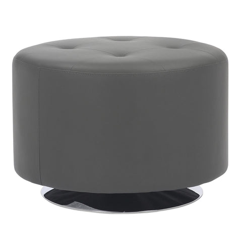 Lumisource Mason Round Swivel 26" Contemporary Ottoman in Chrome Metal and Grey Faux Leather