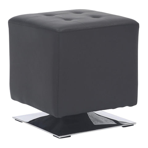 Lumisource Mason Square Swivel 16" Contemporary Ottoman in Chrome Metal and Black Faux Leather