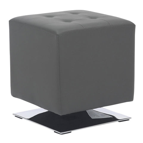 Lumisource Mason Square Swivel 16" Contemporary Ottoman in Chrome Metal and Grey Faux Leather