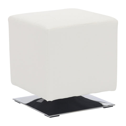 Lumisource Mason Square Swivel 16" Contemporary Ottoman in Chrome Metal and White Faux Leather