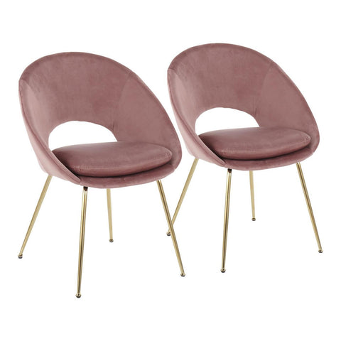Lumisource Metro Contemporary Chair in Gold Metal and Blush Velvet - Set of 2