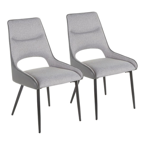 Lumisource Mickey Contemporary Chair with Black Metal in Grey Fabric and Grey Faux Leather - Set of 2