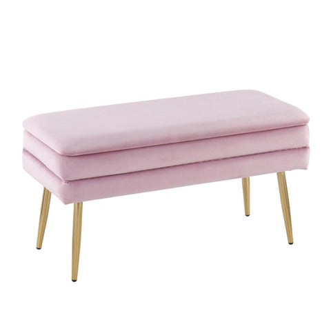 Lumisource Neapolitan Contemporary/Glam Storage Bench in Gold Steel and Blush Pink Velvet