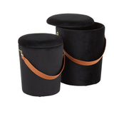 Lumisource Nesting Strap Contemporary Ottoman in Black Velvet with Brown Faux Leather Strap