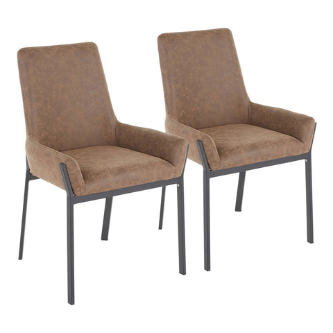 Lumisource Odessa Contemporary Dining Chair with Black Metal and Brown Faux Leather Fabric- Set of 2