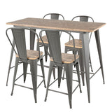 Lumisource Oregon 5-Piece Industrial High Back Counter Set in Grey and Wood-Pressed Grain Bamboo