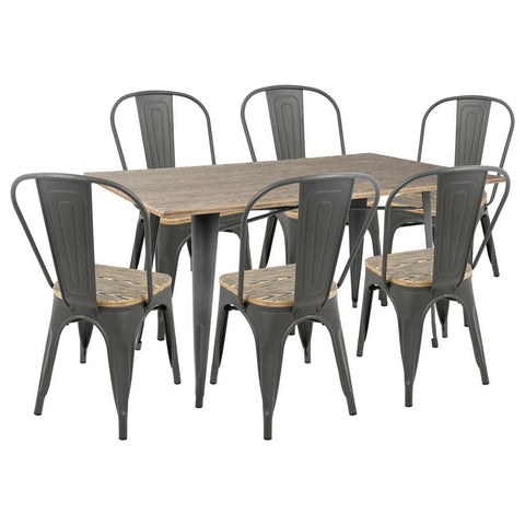 Lumisource Oregon 7-Piece Industrial-Farmhouse Dining Set in Grey and Brown
