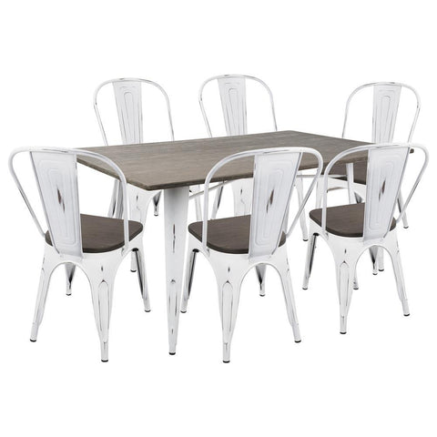 Lumisource Oregon 7-Piece Industrial-Farmhouse Dining Set in Vintage White and Espresso