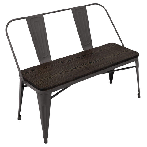 Lumisource Oregon Bench In Espresso Wood And Antiqued Metal Frame