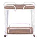 Lumisource Oregon Industrial Bar Cart in Vintage White Metal and Espresso Wood-Pressed Grain Bamboo